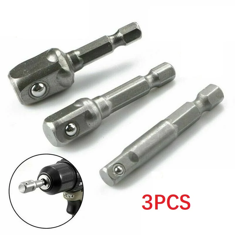 

3Pcs 1/4 3/8 1/2 Socket Adapter Hex Shank Drill Bits Extension Rod Power Tools For Screwdriver Handle Electric Screwdriver Tool