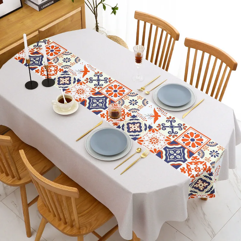 

Home Geometric Tablecloth Dinner Table Cloth Kitchen Waterproof Rectangular Picnic Mat Table Cover for Kitchen Living Room Nappe