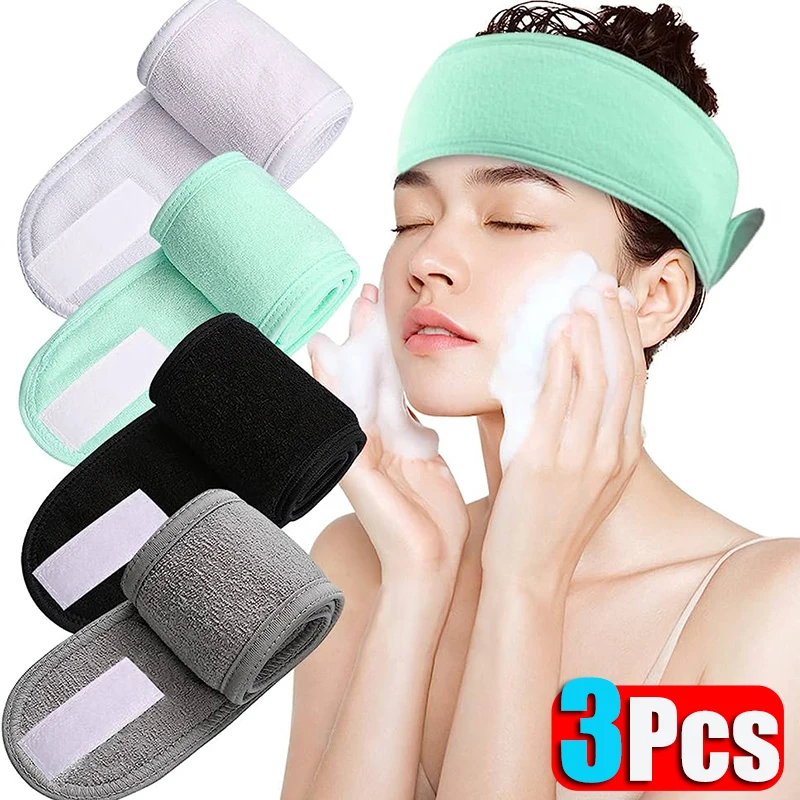 

3pcs Women Soft Toweling Headbands Adjustable Sports Hairband Yoga Spa Bath Shower Wash Face Make Up Skincare Wide Head Band