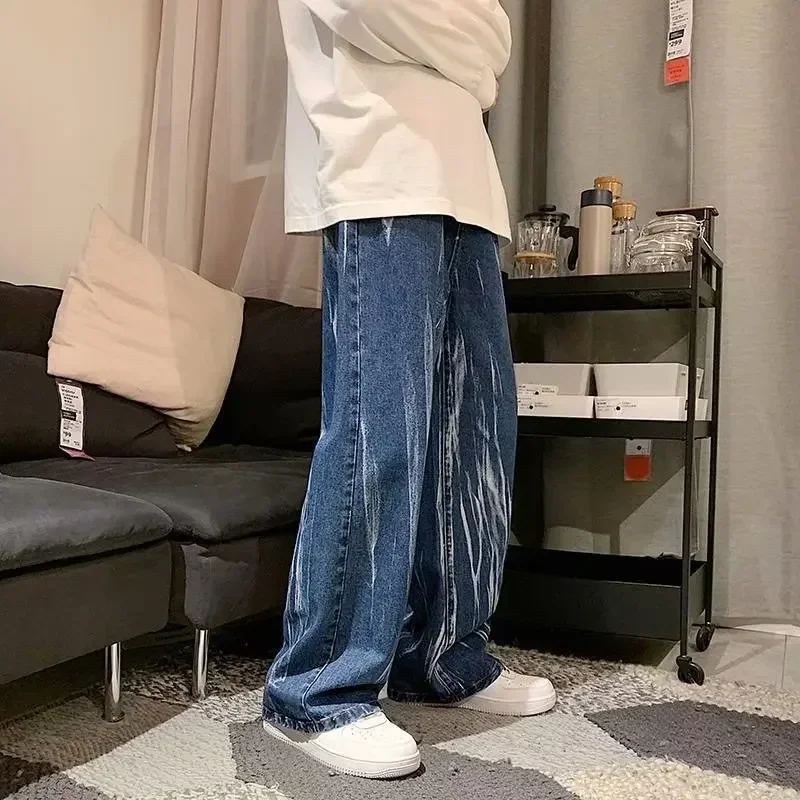 Новые поступления 2024 прямые мужские мешковатые джинсы брюки винтажная одежда в