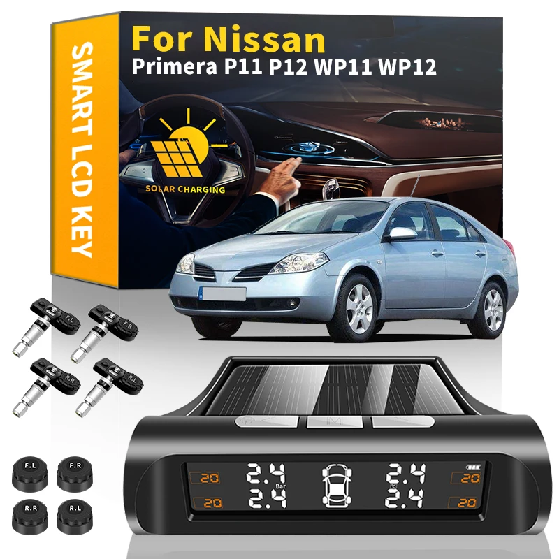 

Smart Car TPMS Tire Pressure Monitoring System Solar Power Digital LCD Display For Nissan Primera P11 P12 WP11 WP12 Accessories