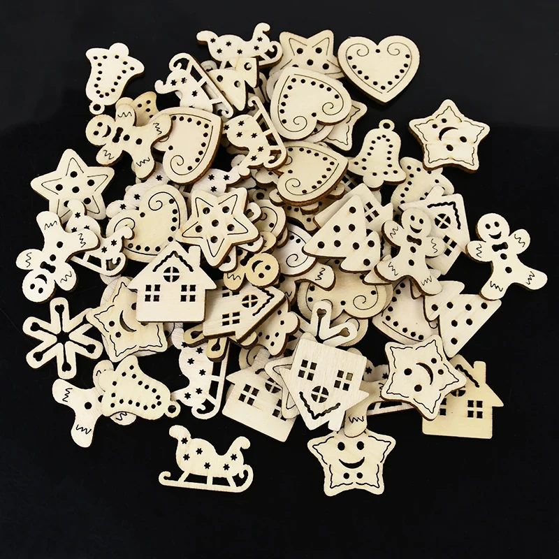 50 шт. смешанные незавершенные деревянные рождественские украшения сделай сам
