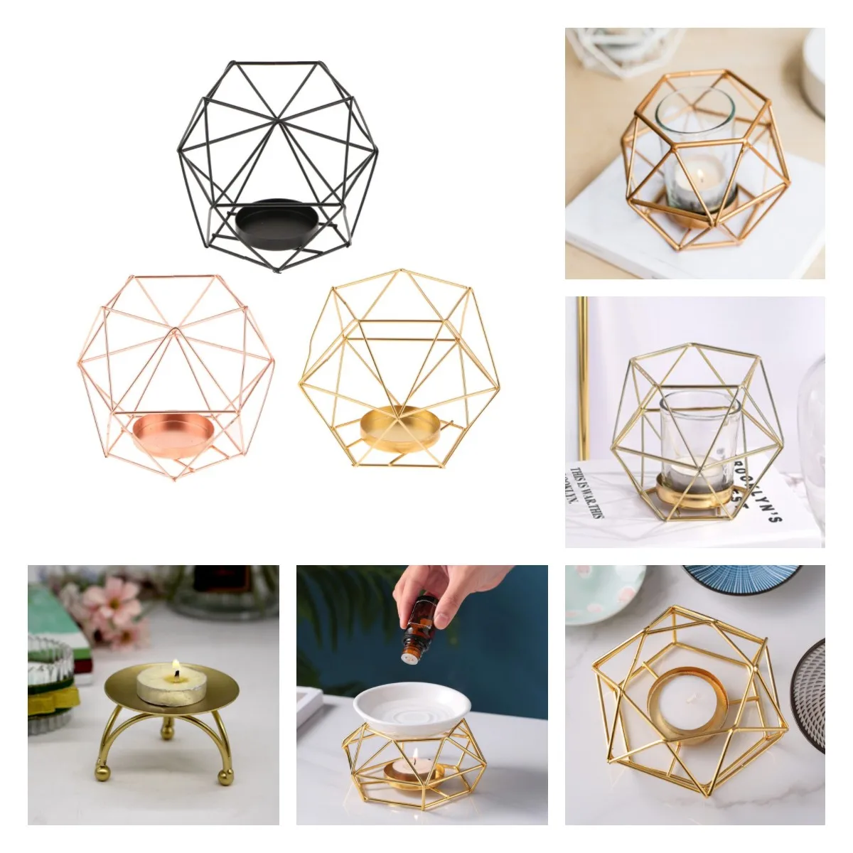 Скандинавский геометрический подсвечник 3D металлический настенный полый