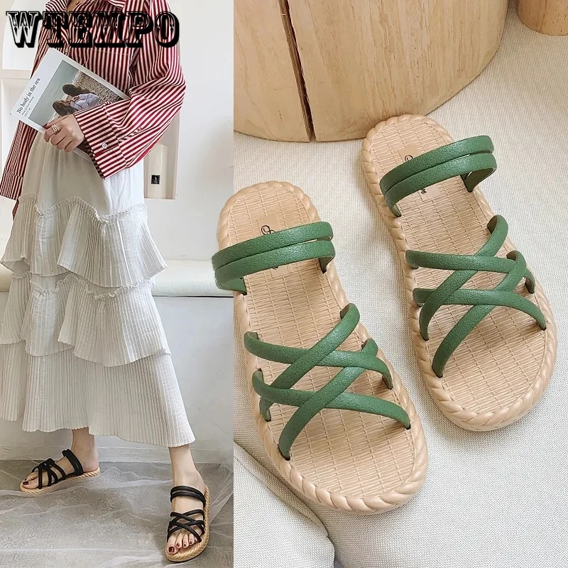 

WTEMPO Women's New Summer Fashion Versatile Flat Bottom Korean Roman Sandals Female Thick Sole Beach Dual Use Slippers Wholesale