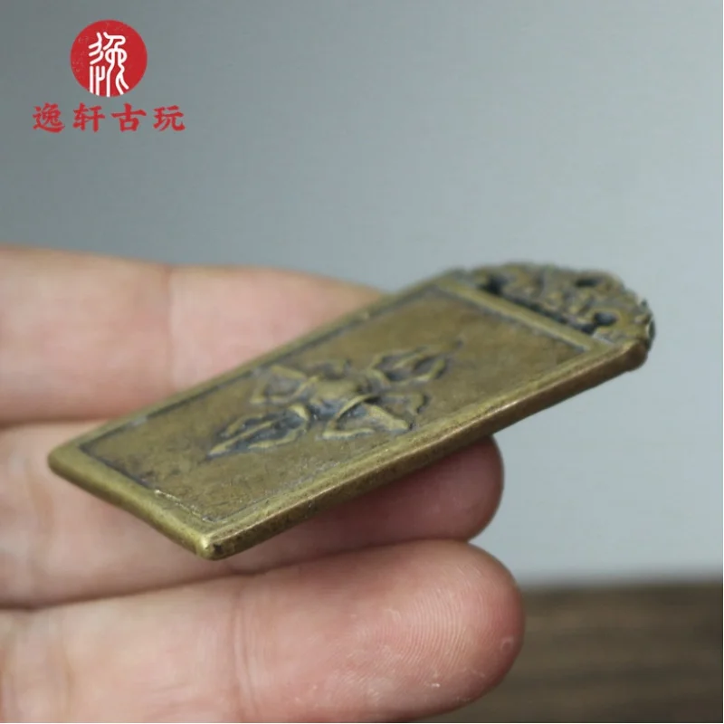 Твердый тибетский крест Ваджрийный пестик голова зверя бронзовый кулон латунная