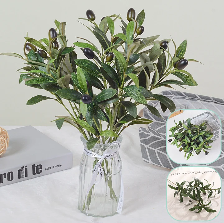 

Artificial Olive Leaves Fake Tree Branches Spring Fruit Green Leaf Plant Imitation Bouquet DIY Photo Prop Wedding Decortion Silk