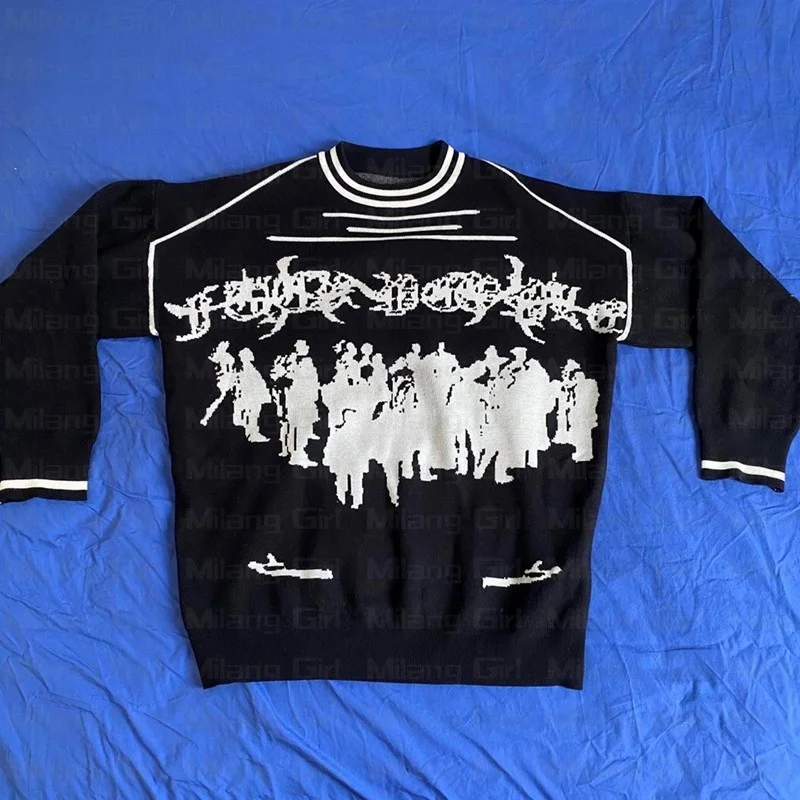

Y2K Goth Graphic Punk Knitwear Vintage Winter Oversized Men’s Sweater Harajuku Pullover Unisex Jumper Aesthetic Girls Clothing
