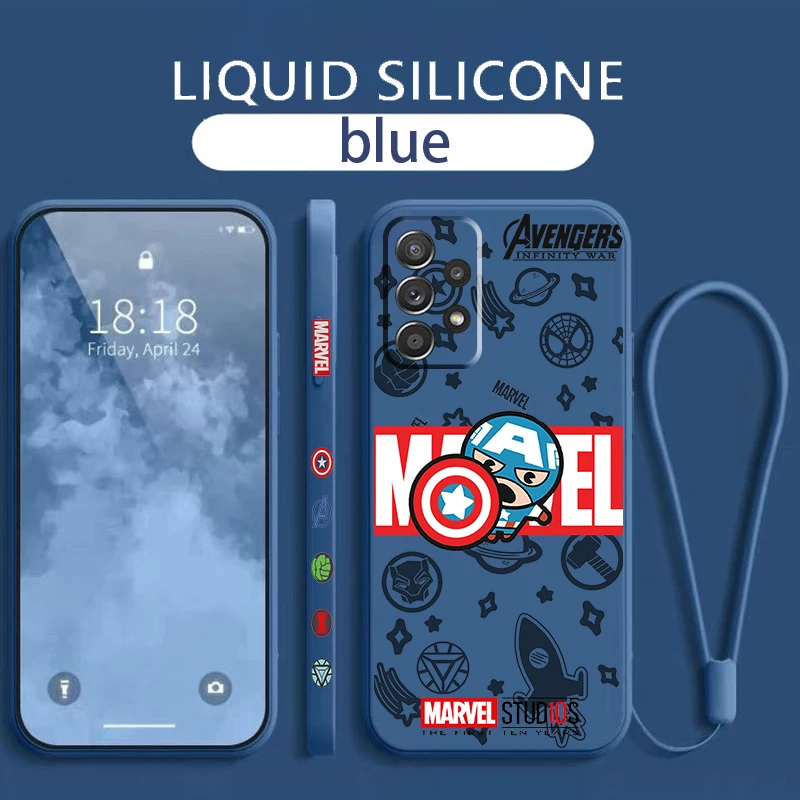 

Marvel Hero Spiderman Phone Case For Samsung Galaxy A73 A53 A33 A52 A32 A22 A71 A51 A21S A03S 4G 5G Liquid Left Rope FundaCover