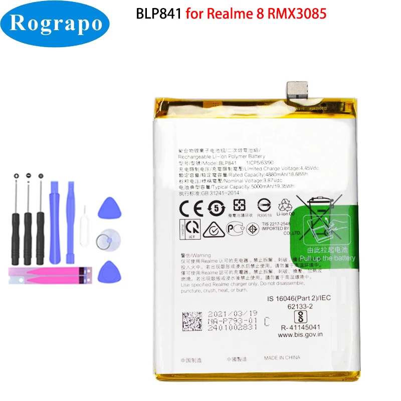 

New 5000mAh BLP841 Battery For Oppo Realme 8 RMX3085 Mobile Phone