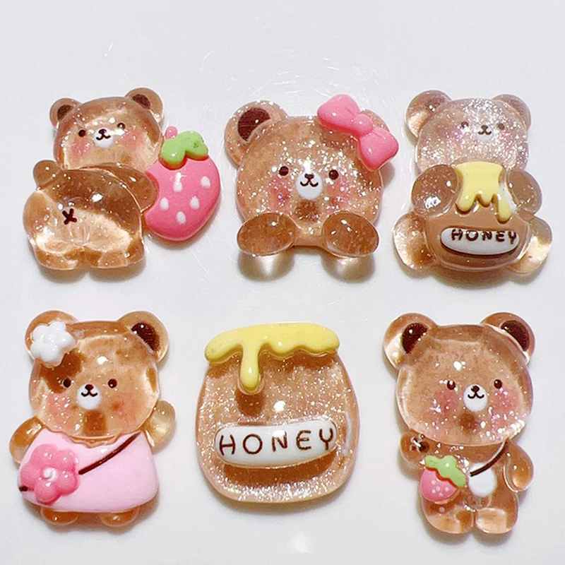 10pcs New Honey Pot Bear Pattern Decor Shoe Charms Cute Resin Phone Case Decoration DIY Portable Attachment Kids Gifts