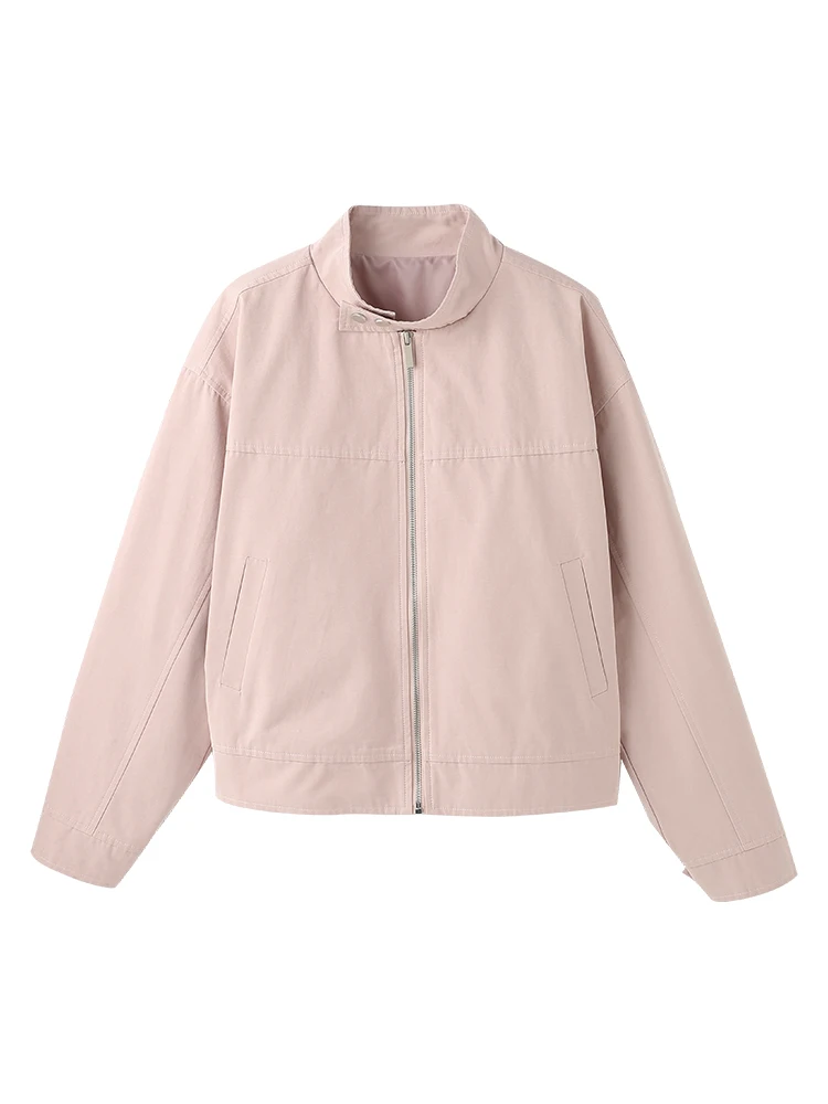 Song Zhengen розовая стираная хлопковая куртка женская на молнии дизайн осень новый