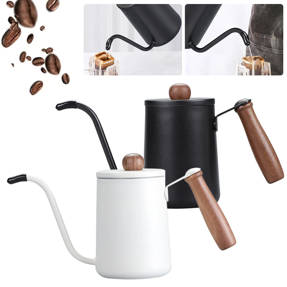 

600ML Pour Over Coffee Kettle Stainless Steel Gooseneck Coffee Tea Kettle Anti–Rust Wooden Handle Cloud Drip Kettle Kitchen Tool