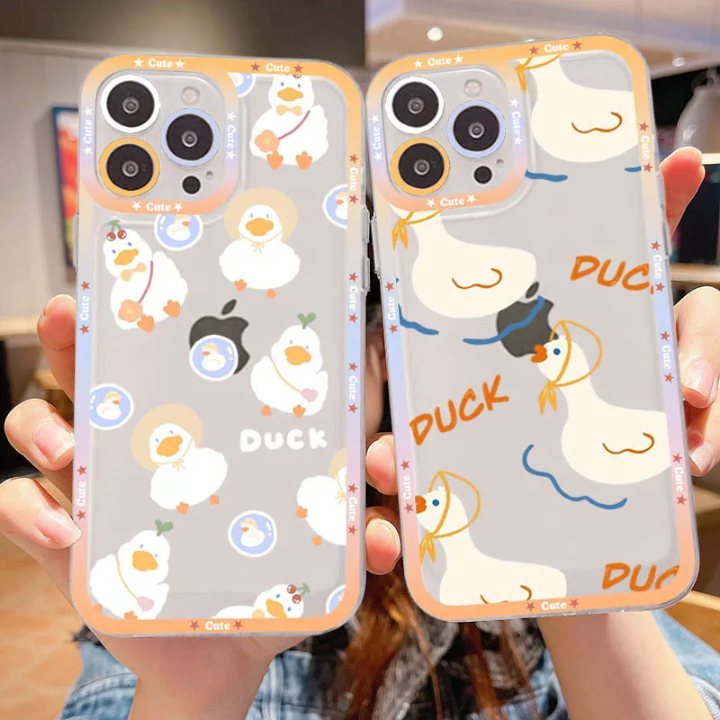 

Cute Duck Phone Case For iPhone 11 12 13 14 Mini Pro Max XR X XS TPU Clear Case For 8 7 6 Plus SE 2020