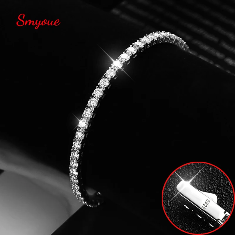 

Smyoue 18k Plated 3-6.5mm Real Moissanite Tennis Bracelet for Women Spring Clasp S925 Sterling Silver Jewelry Men's Bracelet