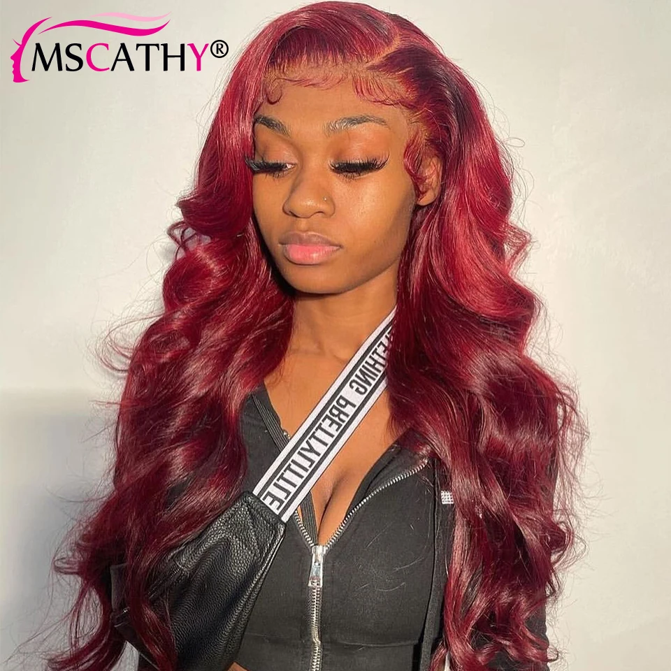 

Красные цветные парики на сетке спереди для женщин, волнистые бразильские человеческие волосы Remy, парики 13x4 HD с прозрачной сеткой спереди, п...