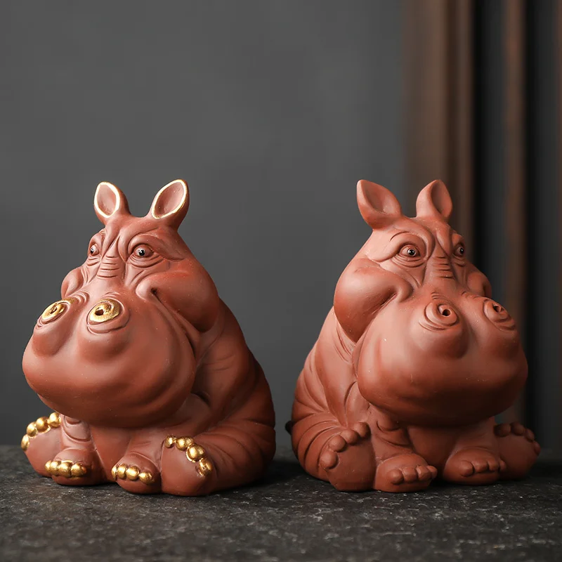 

Chinese Purple Clay Tea Pet Handmade Hippo Statue Ornaments Desktop Crafts Tea Set Decoration Accessories