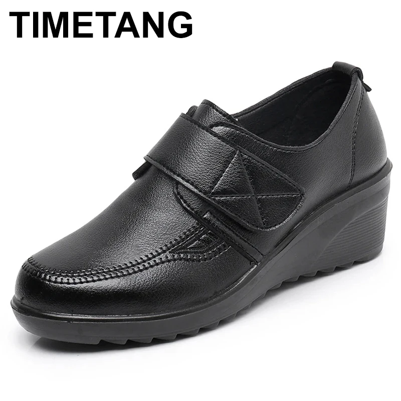 

Туфли-лодочки женские из натуральной кожи, модные повседневные однотонные туфли на платформе, без застежки, черные, весна-осень