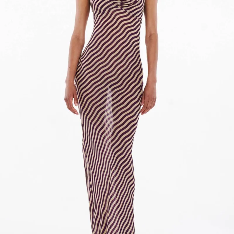 

Beach Dress Women Covers Bikini Cover Up For Swimwear Clothes New Ladies Print Stripe Sling Summer Sexy Sweep Floor Slim One