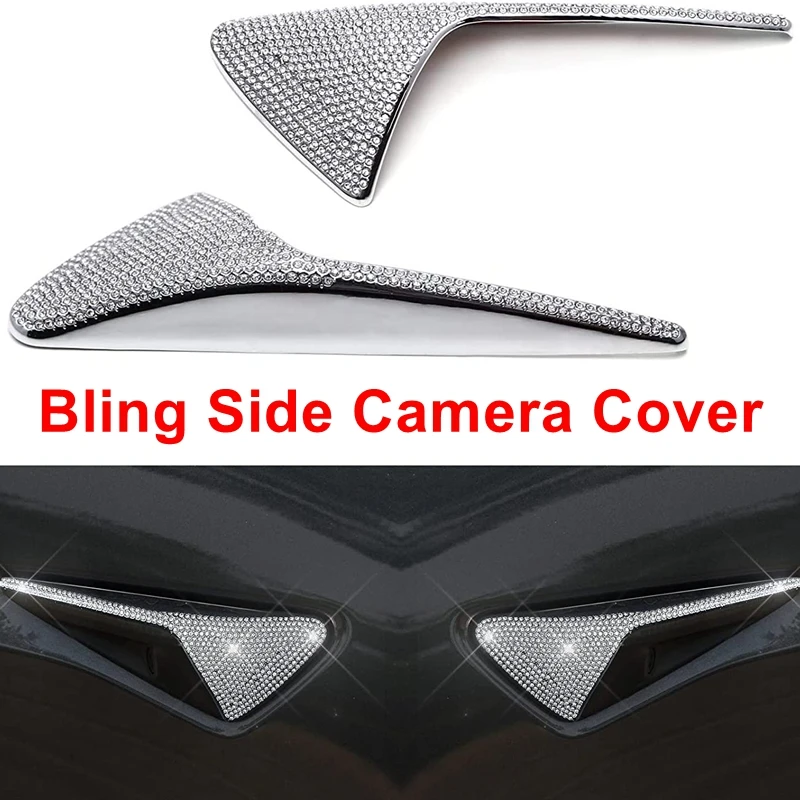 

For Tesla Model 3 Y S X Bling Crystal Side Camera Cover Metal Turn Signal Protection Shell Decal Sparkly Sticker Car Accessories