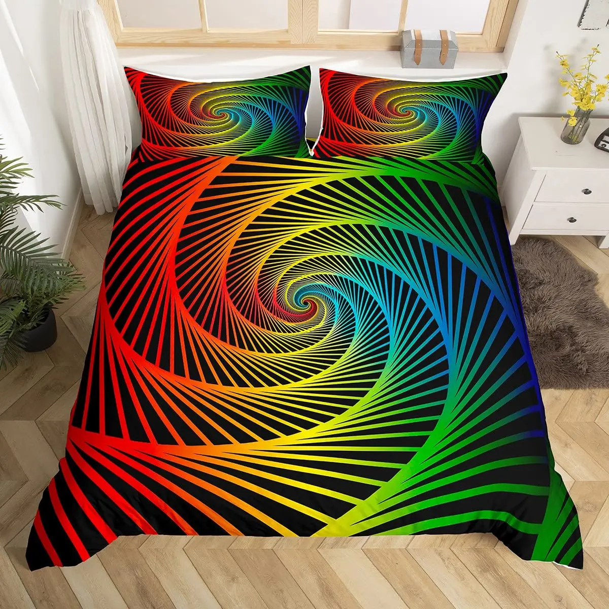 

Visual Space Bedding Set Rainbow Gradient Duvet Cover Set Colorful Art Comforter Cover Geometry Bedspread Cover Full King Size