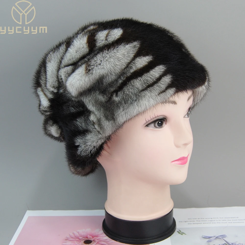 Фото 2024 Fashion Hot Whole Genuine Mink Fur Hats Female Winter With Pompons Elegant Luxury High Quality Ladies Beanie Hat