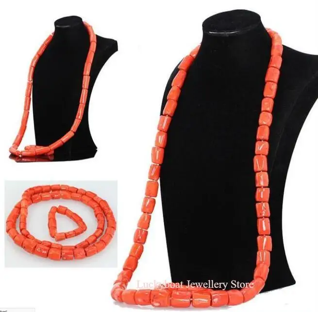 

45 " Long Big Coral Beads African Nigerian Necklace with Bangle