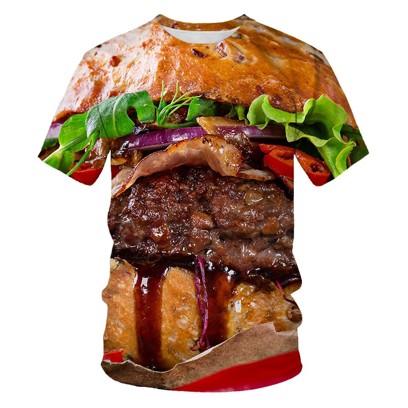 

Summer New Western Fast Food Burger Graphics 3D Printing T-Shirt Men Women French Fries Donut Clothing Short Sleeve Tops