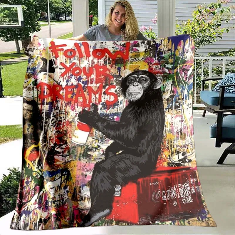 

Full Round Monkey Art Painting Blanket Lightweight Comfortable Soft Breathable Ultra Warm Blanket Bedding Travel