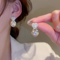 fashion luxury heart zirconia dangle earrings for women shiny cz stone pearl stud earrings 2022 trendy girl romantic jewelry