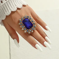new temperament big blue black crystal rings for women boho adjustable stylish geometric ring anillo simple party jewelry gift