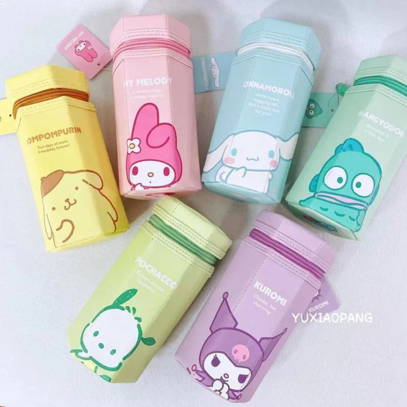 

Anime My Melody Cinnamoroll Kuromi Purin Dog Sanrioed Kawaii Cartoon Hexagon Standing Pencil Pouch Girly Style Stationery Bag