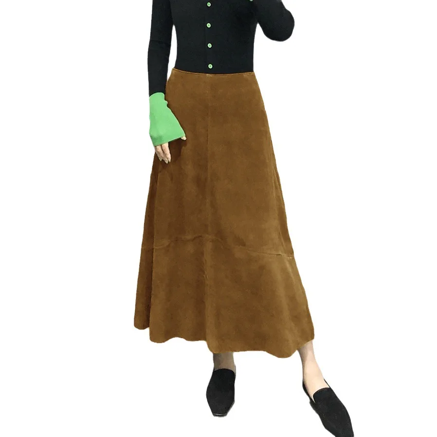 2023 Новый стиль Женская бархатная простая длинная юбка из натуральной овчины с