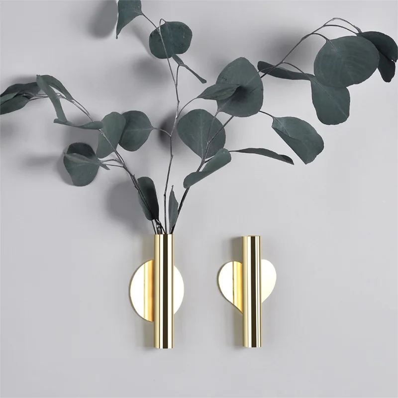 

Creative wall flower ware Nordic style wall vase with flower tube Gold perforated living room wall decorative pendant