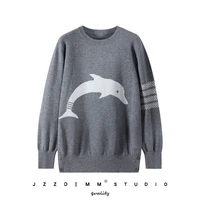 tb college style dolphin jacquard sweater womens autumn and winter fashion loose mid length top knitted pullover