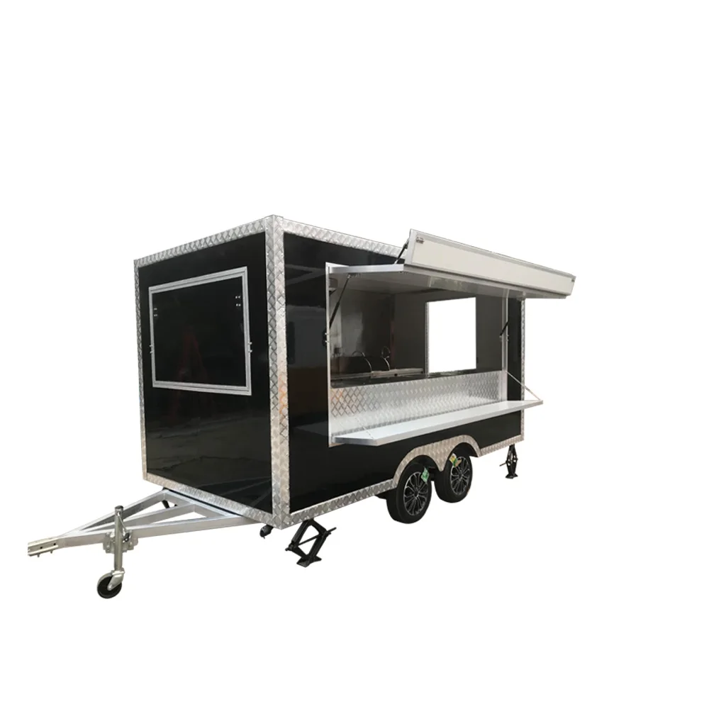 

Large Space Square Fast Food Trailer Mobile Kitchen Ice Cream Vending Truck Black Hot Dog Coffee Cart