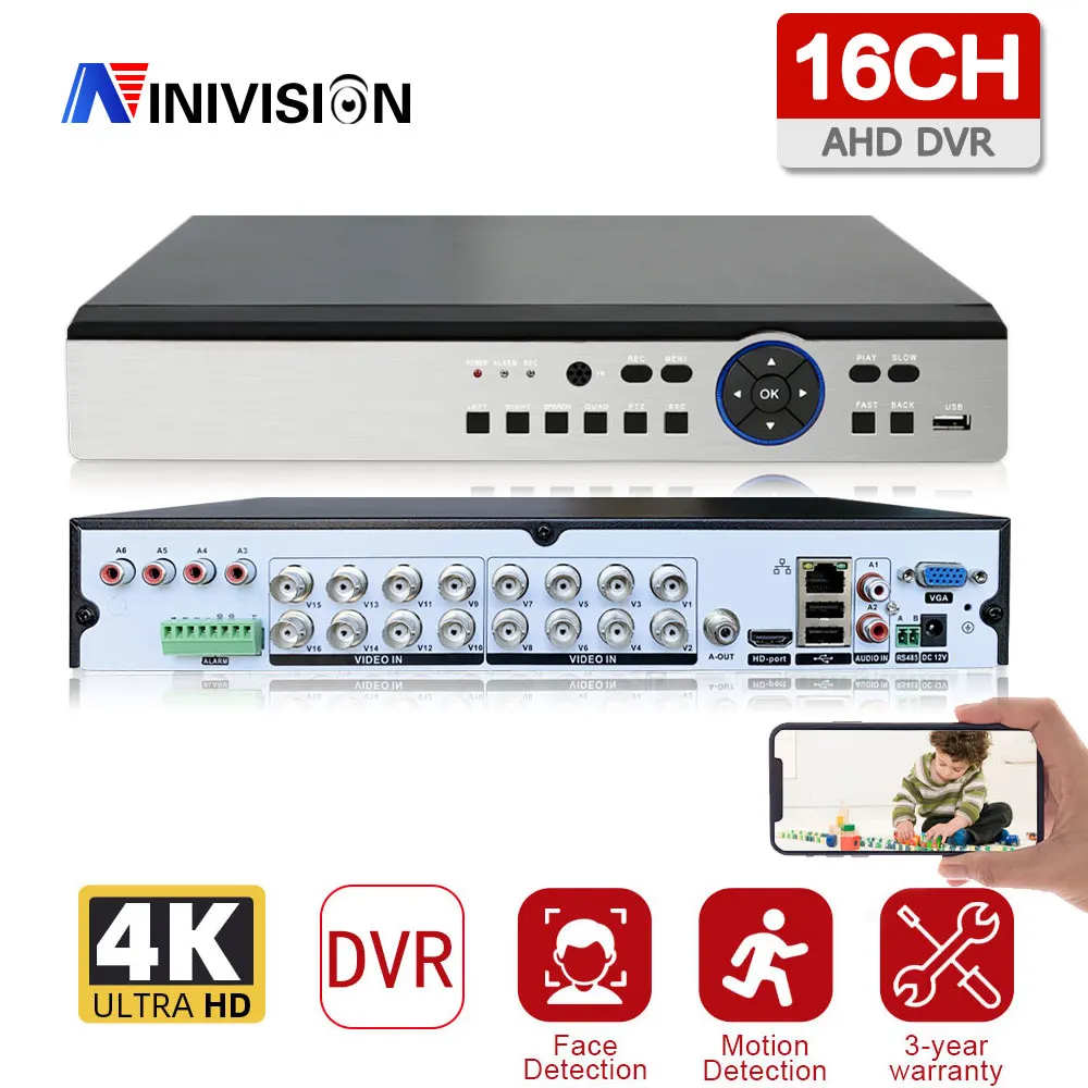 

16 Channel CCTV AHD DVR Video Recorder 4K Face Detection 6 In 1 Hybrid DVR NVR Security System 16CH 8MP Digital Video Recorder