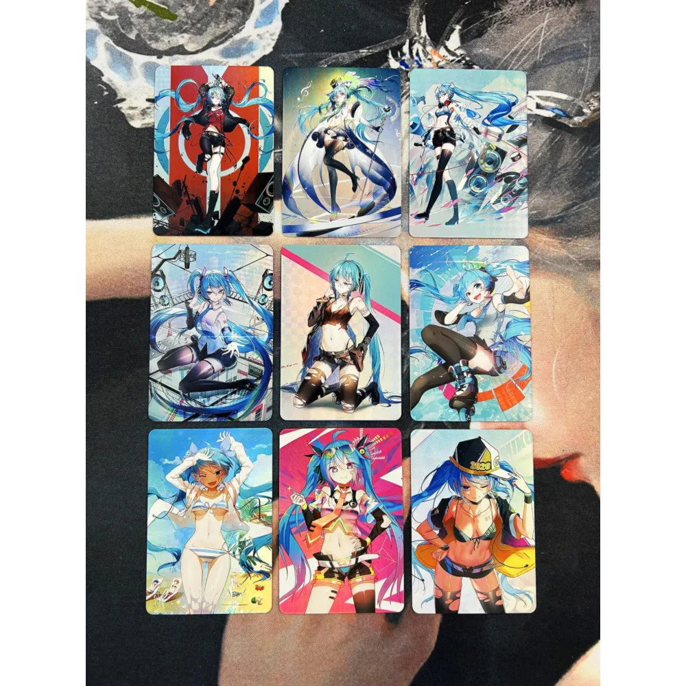 

9Pcs/set Acg Refraction Series Hatsune Miku No. 1 Boutique Set Fine Folding Light Flash Card Anime Figure Collection Card