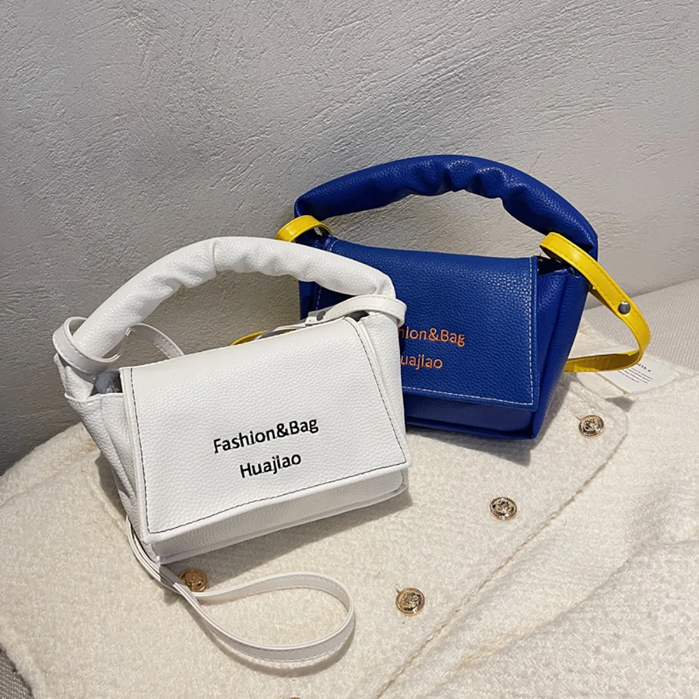 

2022 Fashion Ladies Contrasting Color Portable Shoulder Tote Bag Mini PU Leather Handbag Women INS Style Crossbody Messenger Bag