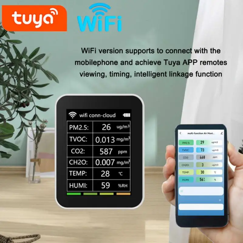 

Tuya 6 In 1 CO2 Tester WIFI Air Quality Detector PM2.5 TVOC CO2 CH2O Formaldehyde Monitor TFT Display VOC Sensor Air Tester