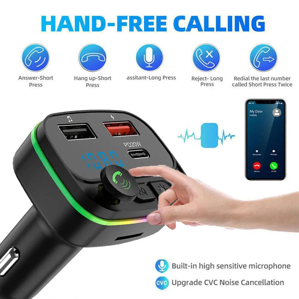 

Автомобильный FM-передатчик Bluetooth 5,0 PD Type-C с двумя USB-портами