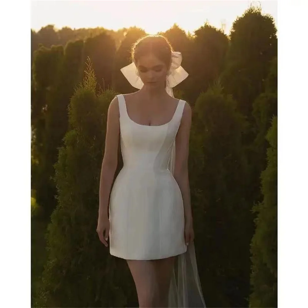 Fnoexw Простые короткие свадебные платья с квадратным вырезом элегантное