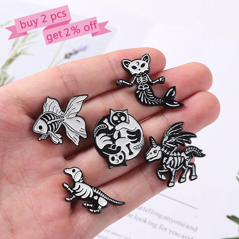 Модная эмалированная заколка в стиле панк животное Череп Тай Чи кошка лиса щенок