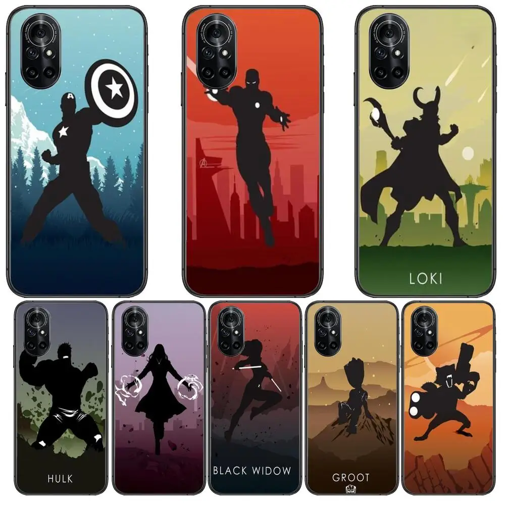 

Black Marvel Comics Clear Phone Case For Huawei Honor 20 10 9 8A 7 5T X Pro Lite 5G Black Etui Coque Hoesjes Comic Fash design