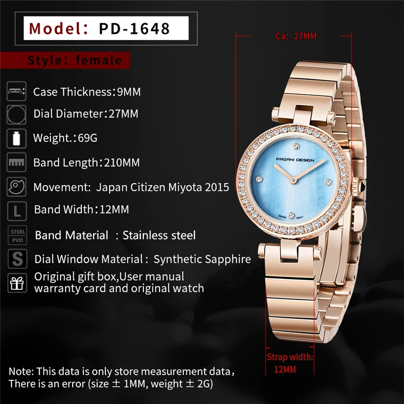 PAGANI DESIGN Brand Fashion Watches For Women Ladies Luxury Bracelet Quartz Wrist Watch Waterproof Sapphire Clock Reloj Mujer enlarge