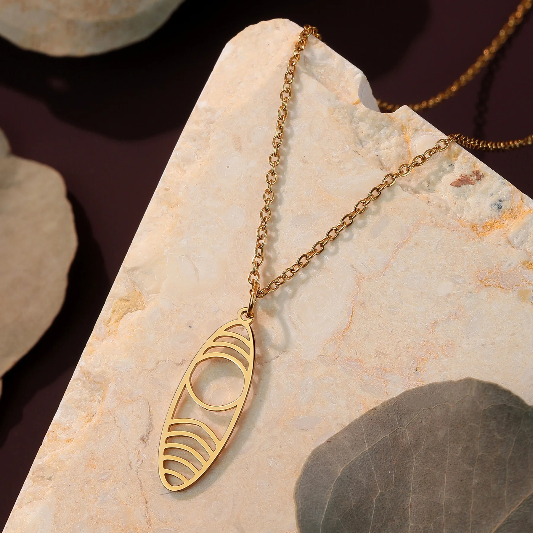 Stainless Steel Geometric Ovel Pendant Necklace For Women Trendy Jewelry Korean