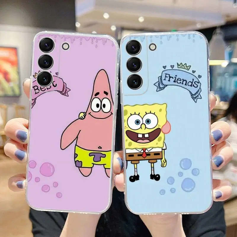 

SpongeBob SquarePants Phone Case For Samsung Galaxy S22 S21 Ultra S20 S30 FE S8 S9 S10 5G Plus Lite Soft Transparent Cover