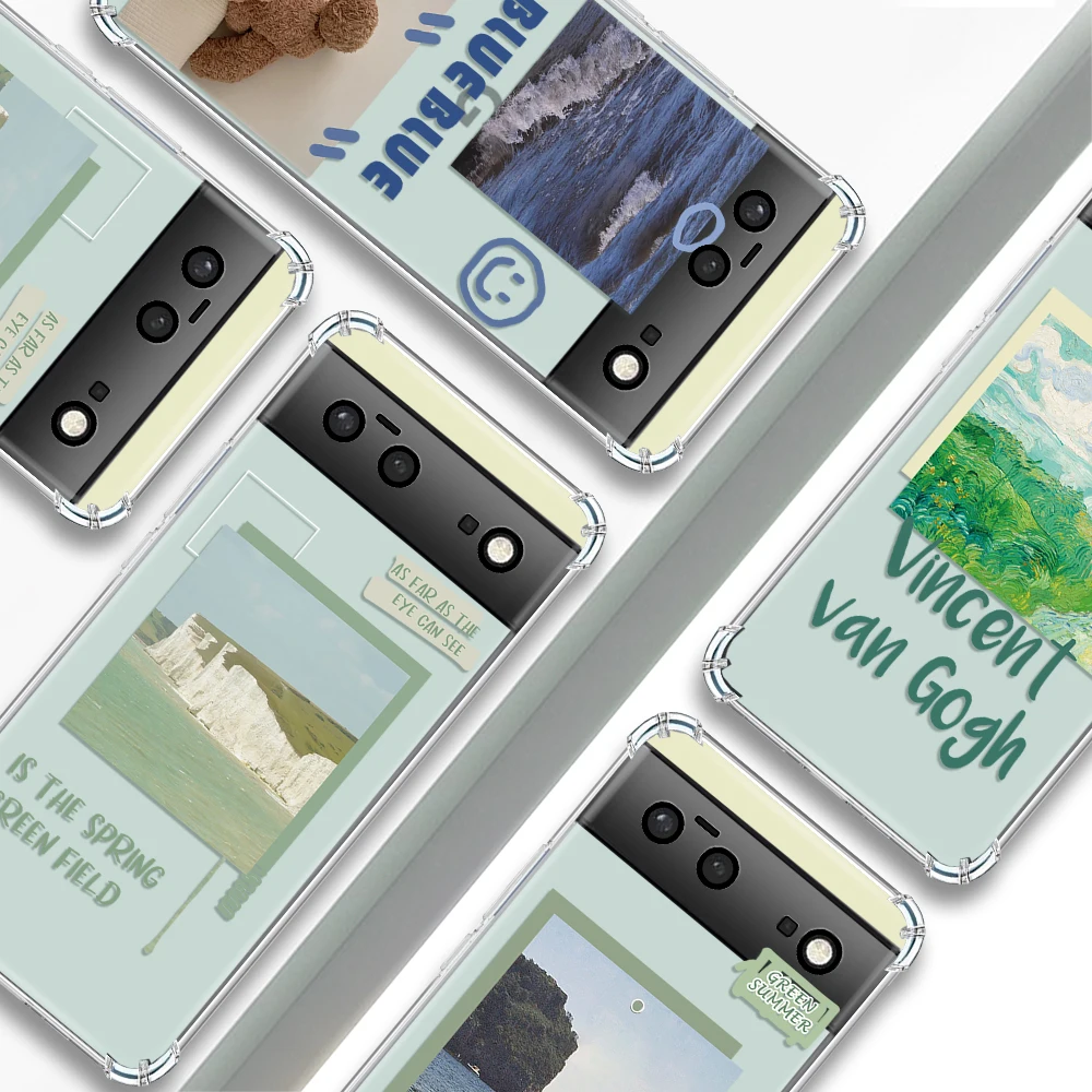 

Summer Grassland Sea Transparent Phone Case For Google Pixel 7a 6a 7Pro Cases Shockproof Soft Silicone TPU Cover For Pixel 6 Pro