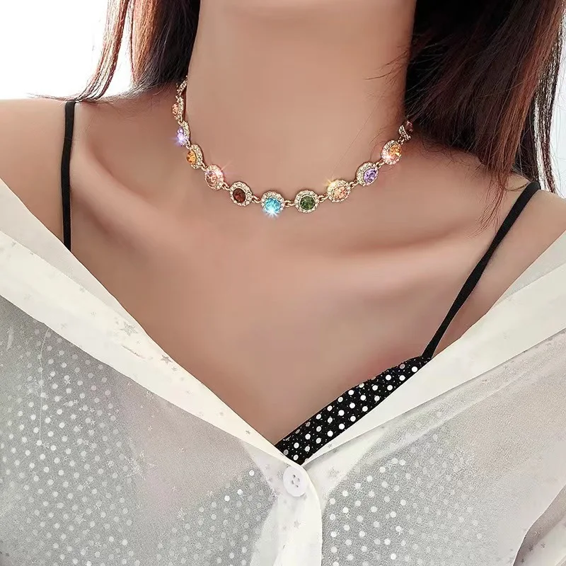Draweye яркие ожерелья для женщин Стразы винтажные корейские модные ювелирные