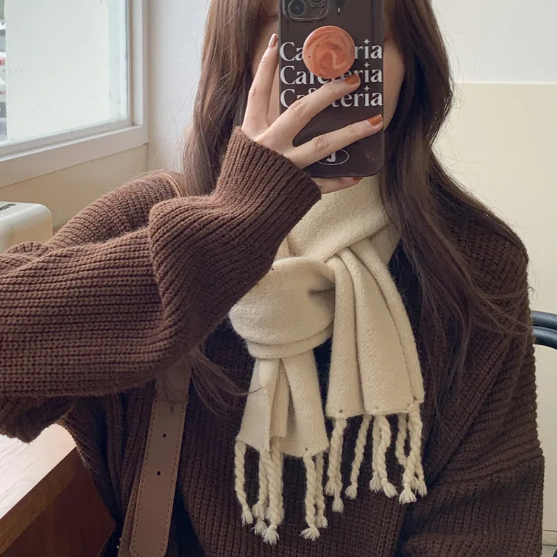 

Women's scarf winter women winter wild knitted pure color warmth thick camel shawl wool scarf Egg word braid scarf fashion шарф