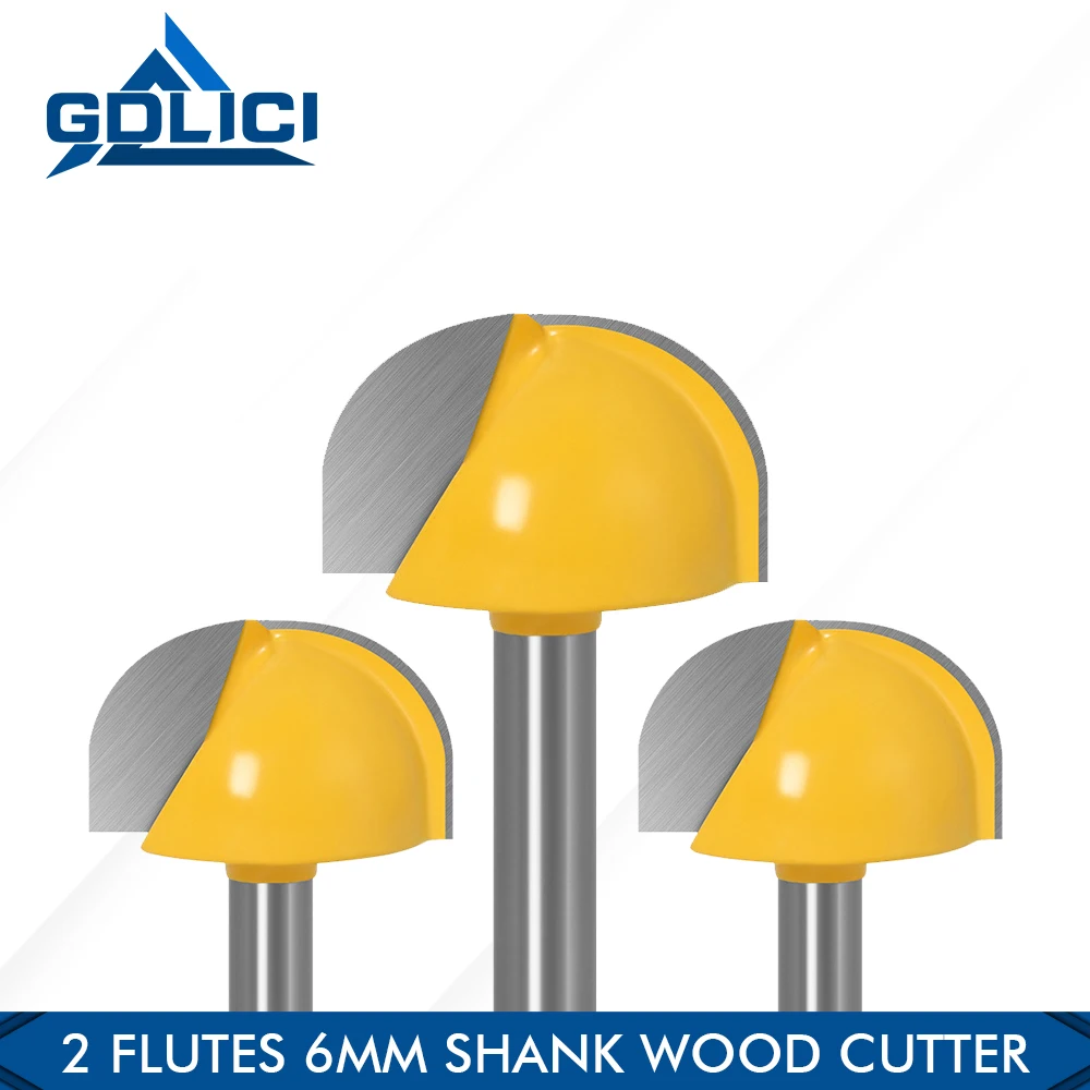 

GDLICI 6mm Shank Millling Cutter For Work CNC Cutting Tools Solid Carbide Round Nose Bits Cove Core Box Router Bit 6-30mm